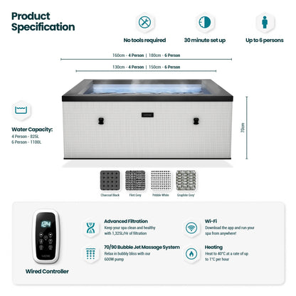 Garda 4/6-Person Eco Foam Hot Tub with Built-In Integrated Heater Plug and Play