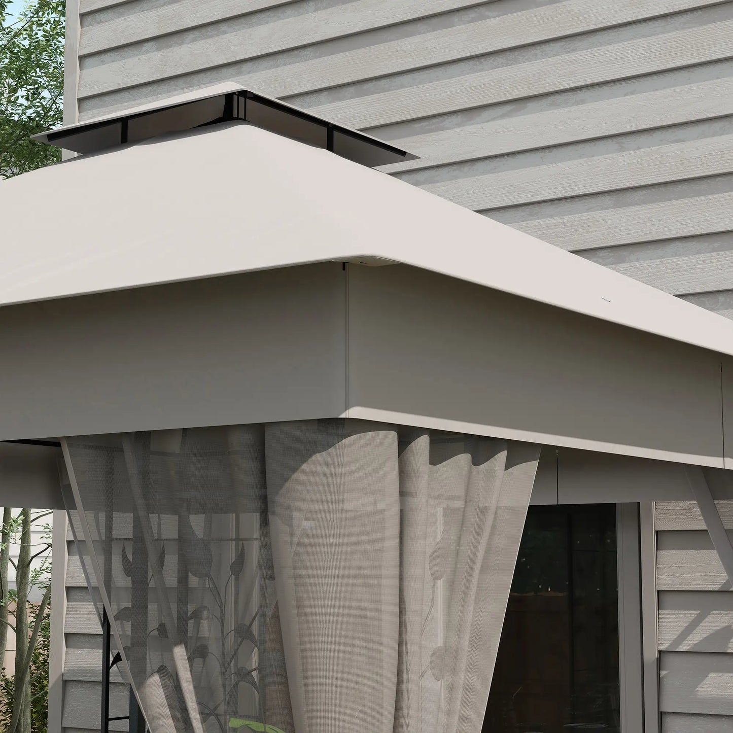Outsunny 3 x 3m Double Roof Outdoor Garden Gazebo Canopy Shelter with Netting, Solid Steel Frame, Light Grey