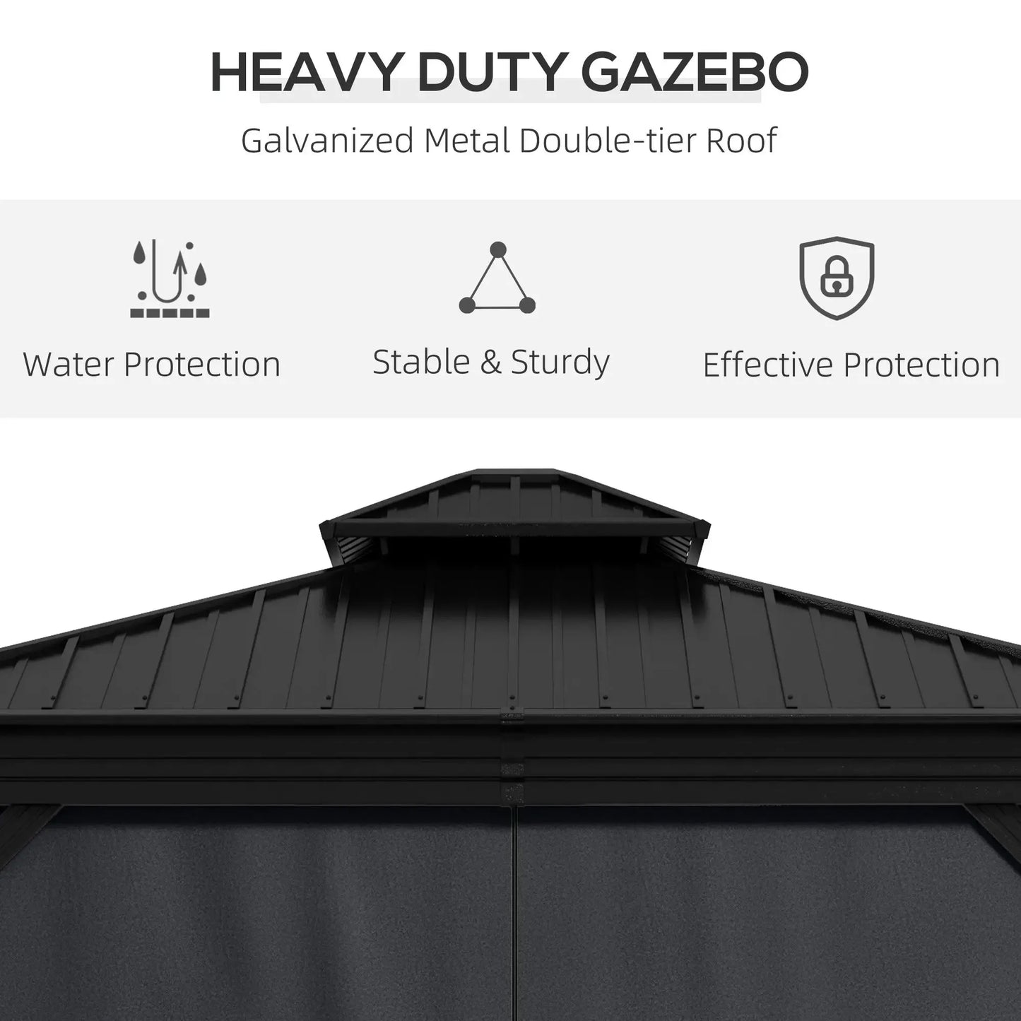 Outsunny 3.65 x 3m Aluminium Hardtop Gazebo, with Accessories, Dark Grey, Dark Bro