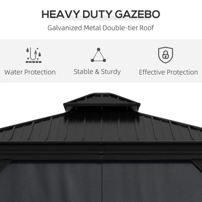 Outsunny 3.65 x 3m Aluminium Hardtop Gazebo, with Accessories, Dark Grey, Dark Bro