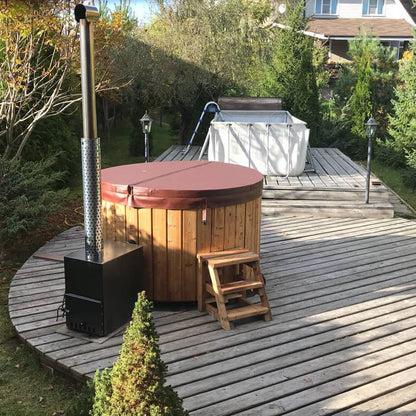 Circular Wood-Fired Fibreglass Hot Tub with External Heater | 4 Person | Ø1.8 m