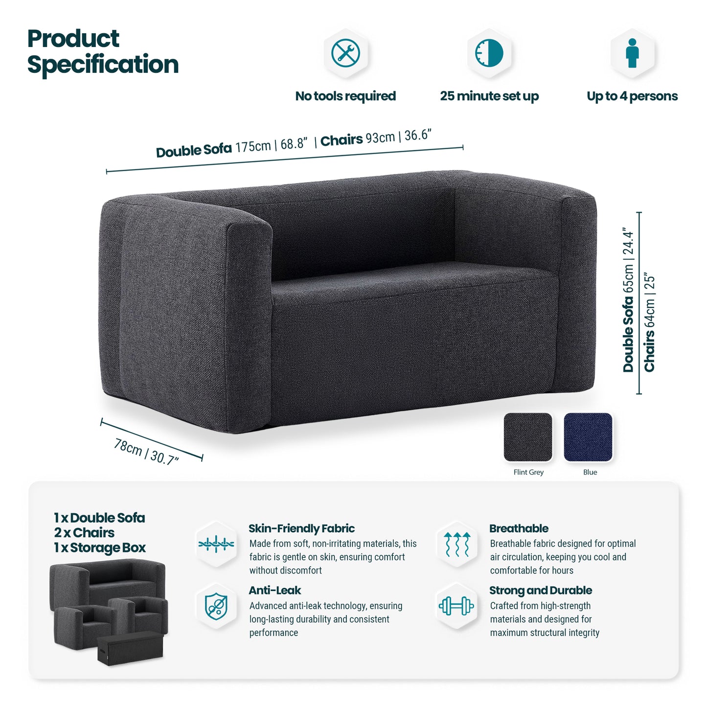 Wave Inflatable Outdoor Sofa Furniture | 3 Piece Furniture Set Chair and Sofa