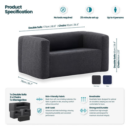 Wave Inflatable Outdoor Sofa Furniture | 3 Piece Furniture Set Chair and Sofa