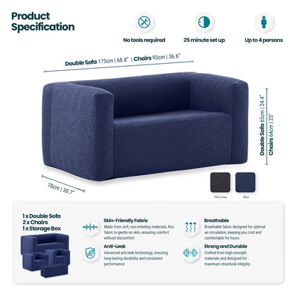 Wave Inflatable Outdoor Sofa Furniture | 3 Piece Furniture Set Chair and Sofa