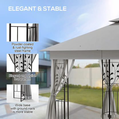 Outsunny 3 x 3m Double Roof Outdoor Garden Gazebo Canopy Shelter with Netting, Solid Steel Frame