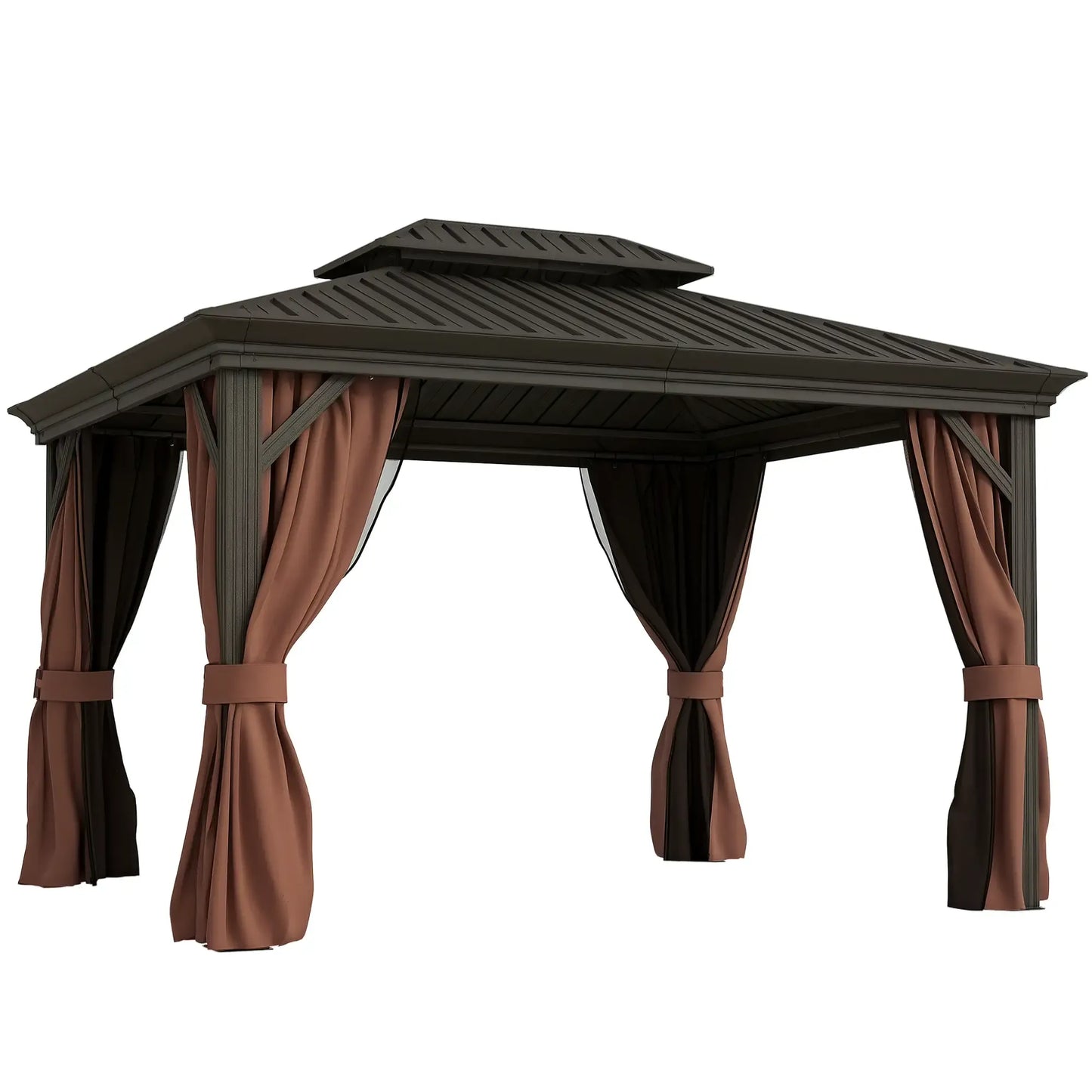 Outsunny 3.65 x 3m Aluminium Hardtop Gazebo, with Accessories, Dark Grey, Dark Bro