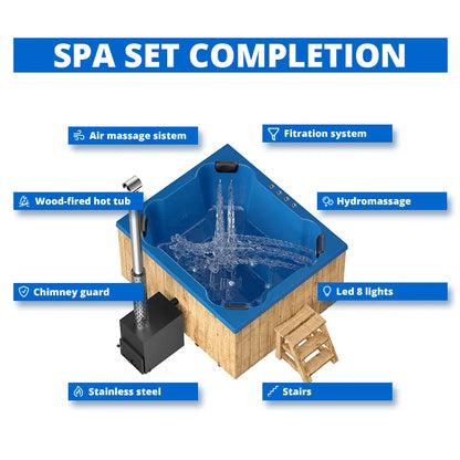 Quattro Wood Fired Hot Tub | Complete Set with Hydro massage and Air Massage | 6 - 8 Person