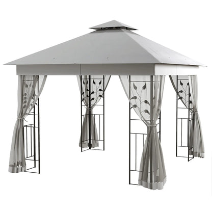 Outsunny 3 x 3m Double Roof Outdoor Garden Gazebo Canopy Shelter with Netting, Solid Steel Frame