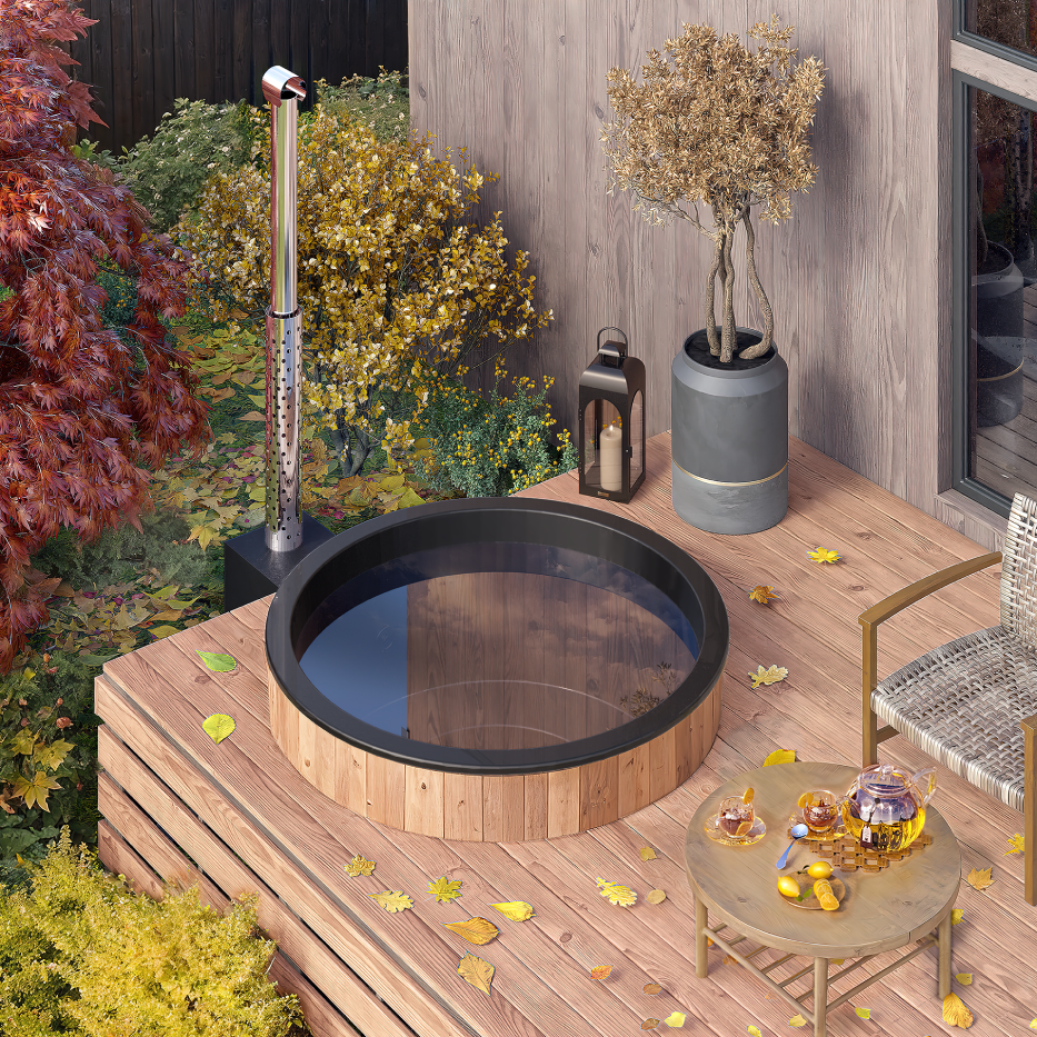 Round Hot Tub Fibreglass Liner | Built in, Decking Hot Tub 4 Person 1.8m | Wood Fired or Electric Heater