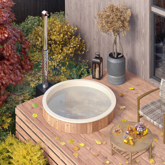 Round Hot Tub Fibreglass Liner | Built in, Decking Hot Tub 4 Person 1.8m | Wood Fired or Electric Heater
