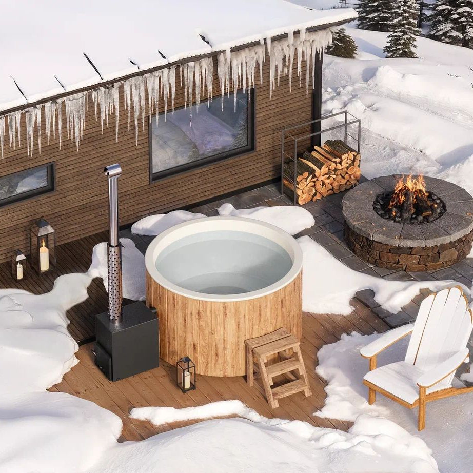 Circular Wood-Fired Fibreglass Hot Tub with External Heater | 4 Person | Ø1.8 m