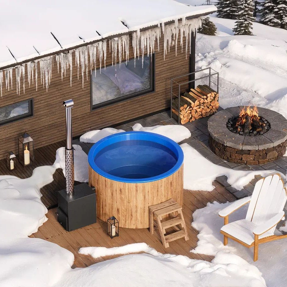 Circular Wood-Fired Fibreglass Hot Tub with External Heater | 4 Person | Ø1.8 m