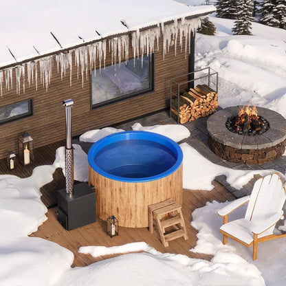 Circular Wood-Fired Fibreglass Hot Tub with External Heater | 4 Person | Ø1.8 m