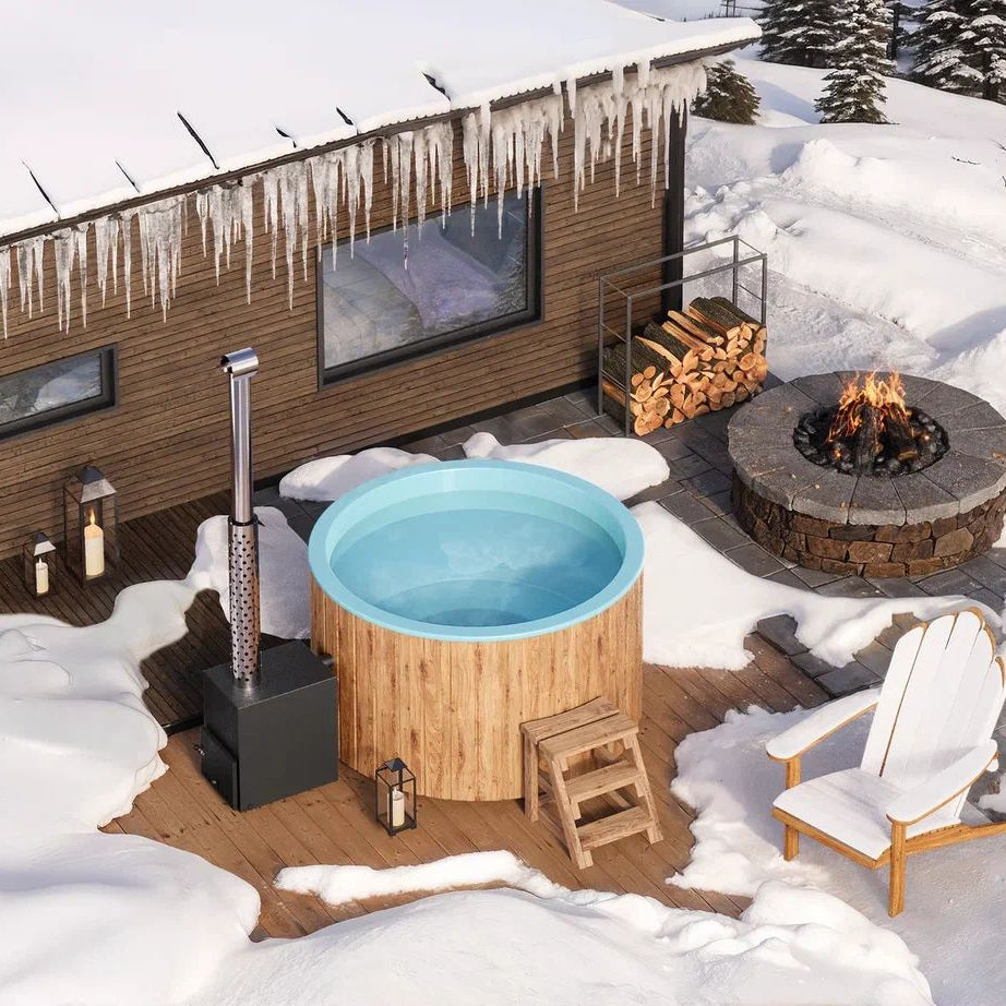 Circular Wood-Fired Fibreglass Hot Tub with External Heater | 4 Person | Ø1.8 m