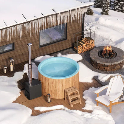 Circular Wood-Fired Fibreglass Hot Tub with External Heater | 4 Person | Ø1.8 m