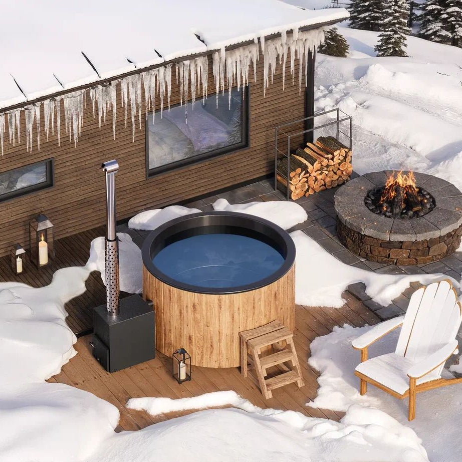 Circular Wood-Fired Fibreglass Hot Tub with External Heater | 4 Person | Ø1.8 m