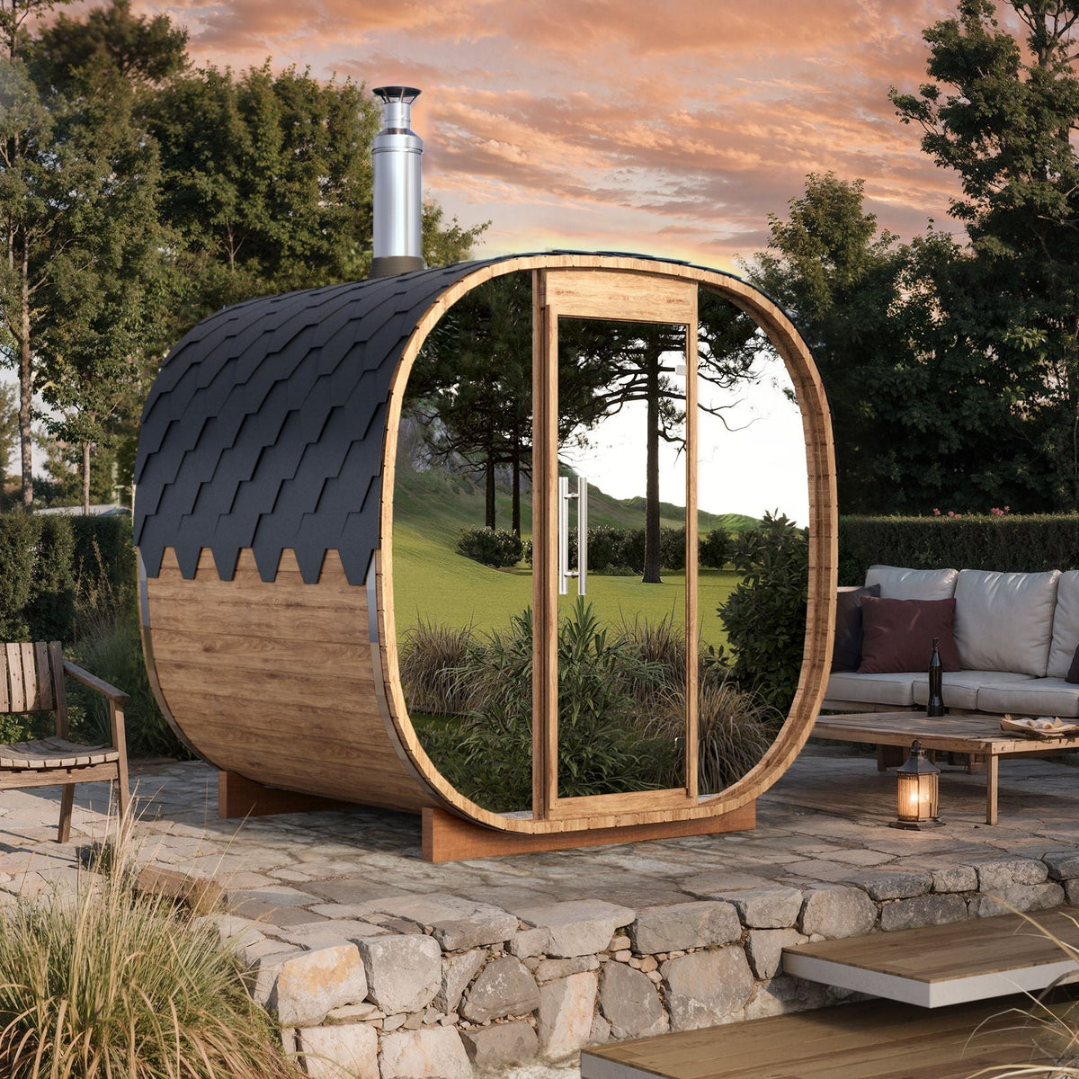 Cube Barrel Sauna 3-4 Person 2m | Customisable Barrel Sauna Wood-Fired or Electric