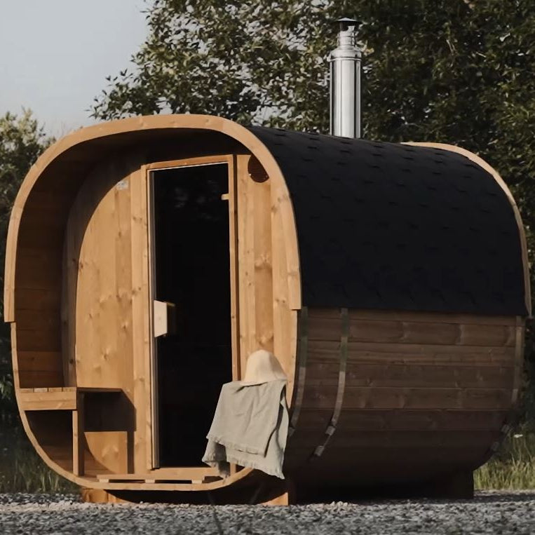 Baltresto 3-4 Person Cube Barrel Sauna With Outside Seats 2.4m
