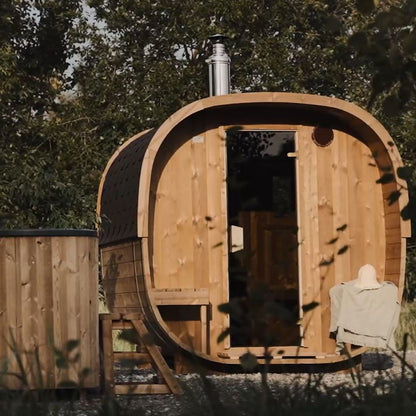 Cube Barrel Sauna 3-4 Person With Outside Seats 2.4m | Customisable Garden Sauna
