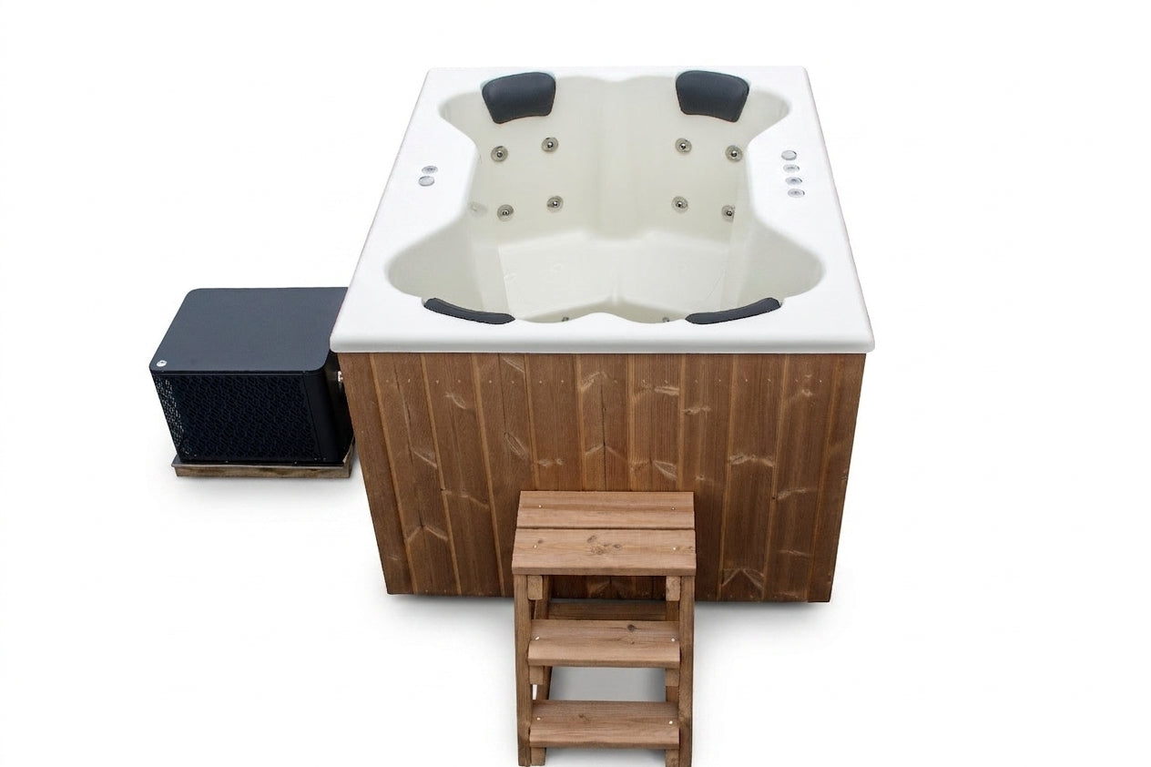 Compact Quattro S Wood-Fired Hot Tub 3-4 Person | Customisable Compact Fibreglass Square Spa