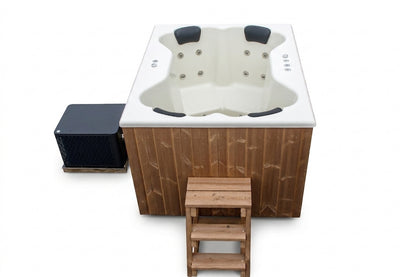 Compact Quattro S Wood-Fired Hot Tub 3-4 Person | Customisable Compact Fibreglass Square Spa