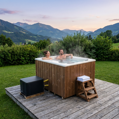 Compact Quattro S Wood-Fired Hot Tub 3-4 Person | Customisable Compact Fibreglass Square Spa