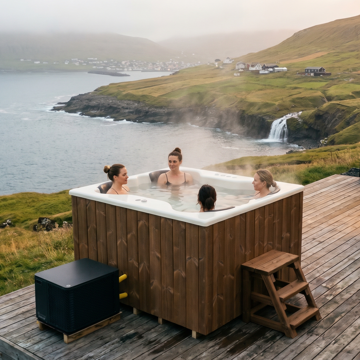 Compact Quattro S Wood-Fired Hot Tub 3-4 Person | Customisable Compact Fibreglass Square Spa