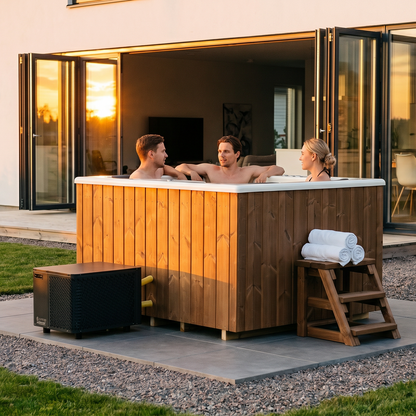 Compact Quattro S Wood-Fired Hot Tub 3-4 Person | Customisable Compact Fibreglass Square Spa