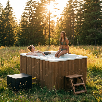 Compact Quattro S Wood-Fired Hot Tub 3-4 Person | Customisable Compact Fibreglass Square Spa