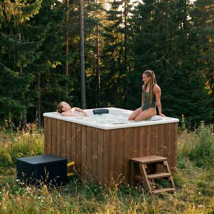 Compact Quattro S Wood-Fired Hot Tub 3-4 Person | Customisable Compact Fibreglass Square Spa