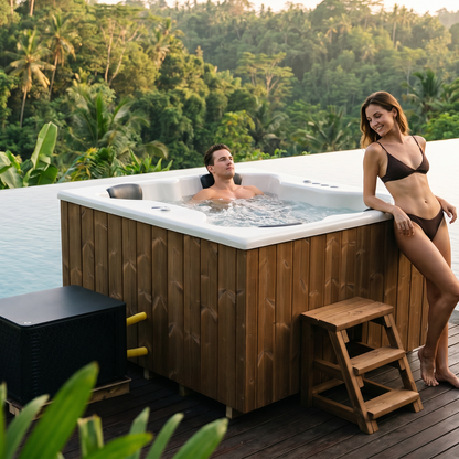 Compact Quattro S Wood-Fired Hot Tub 3-4 Person | Customisable Compact Fibreglass Square Spa