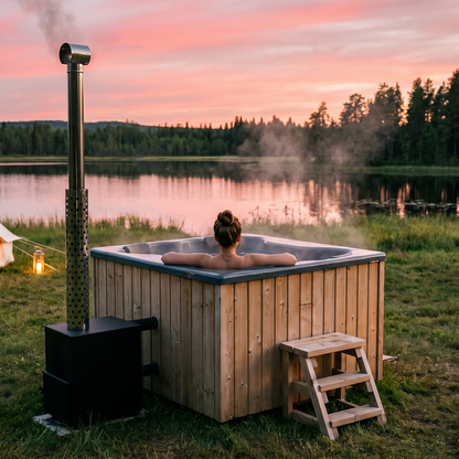 Compact Quattro S Wood-Fired Hot Tub 3-4 Person | Customisable Compact Fibreglass Square Spa