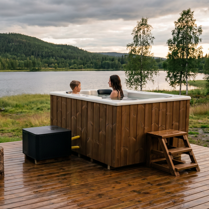 Compact Quattro S Wood-Fired Hot Tub 3-4 Person | Customisable Compact Fibreglass Square Spa