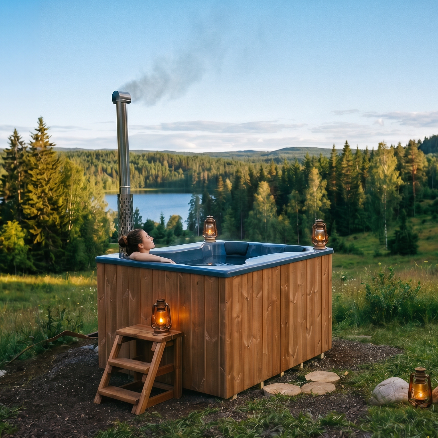 Compact Quattro S Wood-Fired Hot Tub 3-4 Person | Customisable Compact Fibreglass Square Spa