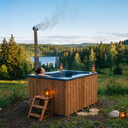 Compact Quattro S Wood-Fired Hot Tub 3-4 Person | Customisable Compact Fibreglass Square Spa