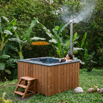 Compact Quattro S Wood-Fired Hot Tub 3-4 Person | Customisable Compact Fibreglass Square Spa