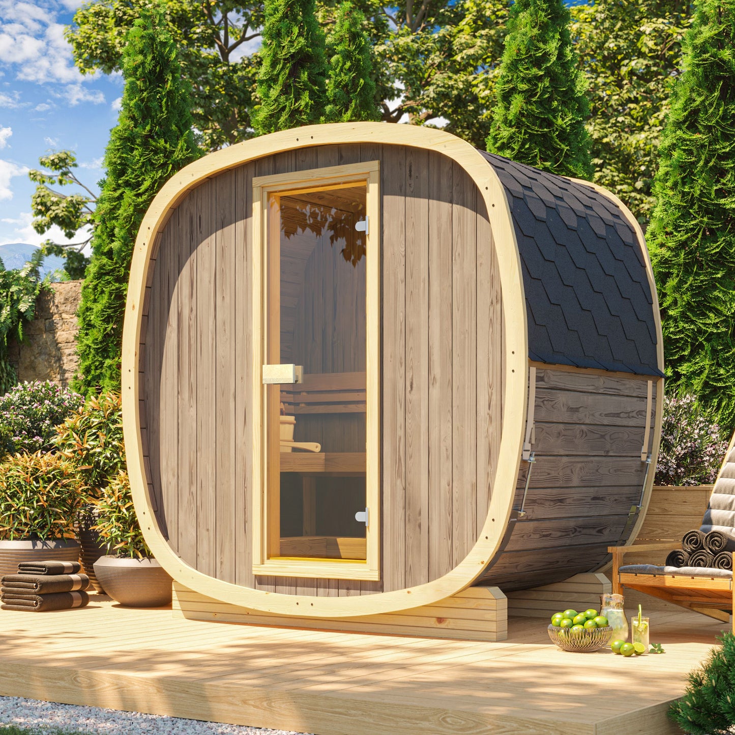 UKU Compact 4-Person Outdoor Cube Barrel 1.3m Sauna | Customisable