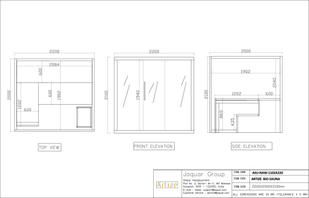Jaquar Artize Bio Stove and Infrared Sauna Dimensions