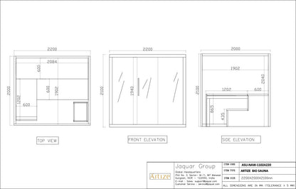Jaquar Artize Bio Stove and Infrared Sauna Dimensions