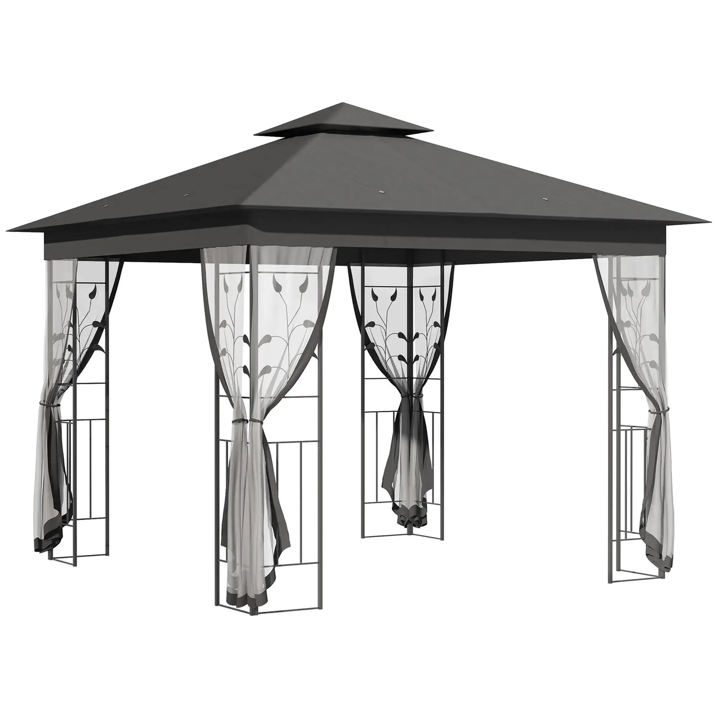 Outsunny 3 x 3m Double Roof Outdoor Garden Gazebo Canopy Shelter with Netting, Solid Steel Frame