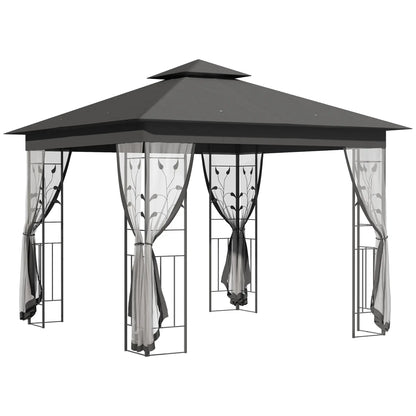 Outsunny 3 x 3m Double Roof Outdoor Garden Gazebo Canopy Shelter with Netting, Solid Steel Frame