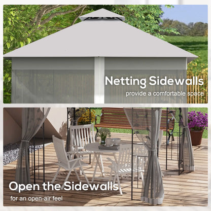 Outsunny 3 x 3m Double Roof Outdoor Garden Gazebo Canopy Shelter with Netting, Solid Steel Frame