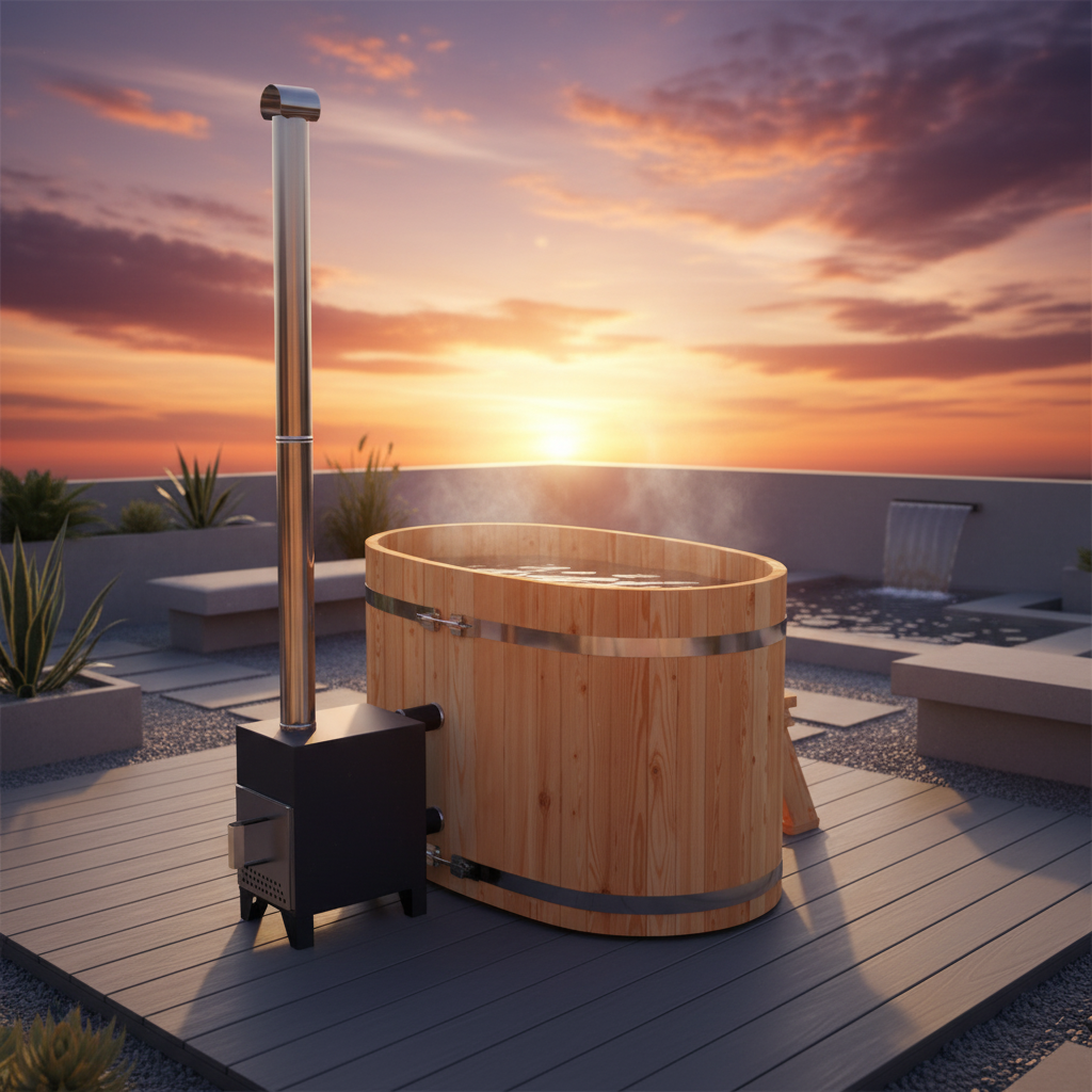 Baltresto 2 Person Wooden Hot Tub with Exterior Heater | Wood Fired or Electric Heater