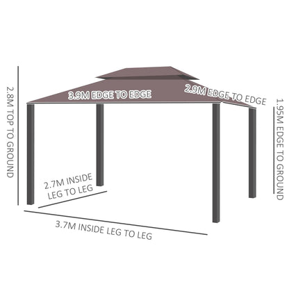 Outsunny 3 x 4m Aluminium Garden Gazebo, Marquee Canopy Shelter Pavilion Party Tent with Nets and Curtains for Garden and Deck, Coffee, Black, Grey