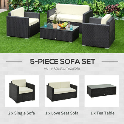 Outsunny 4-Seater Rattan Sofa Set Garden Rattan Furniture Wicker Steel Chair Seat Furniture, Black