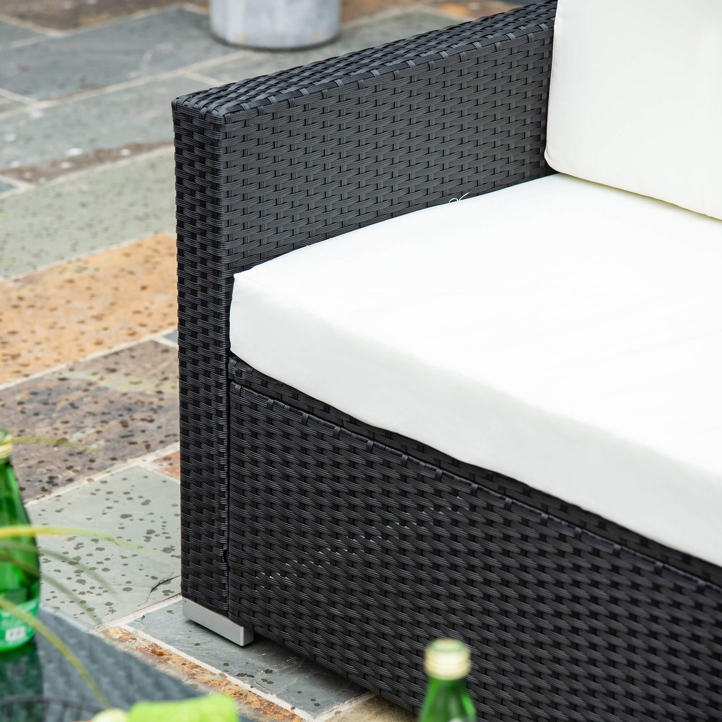 Outsunny 4-Seater Rattan Sofa Set Garden Rattan Furniture Wicker Steel Chair Seat Furniture, Black