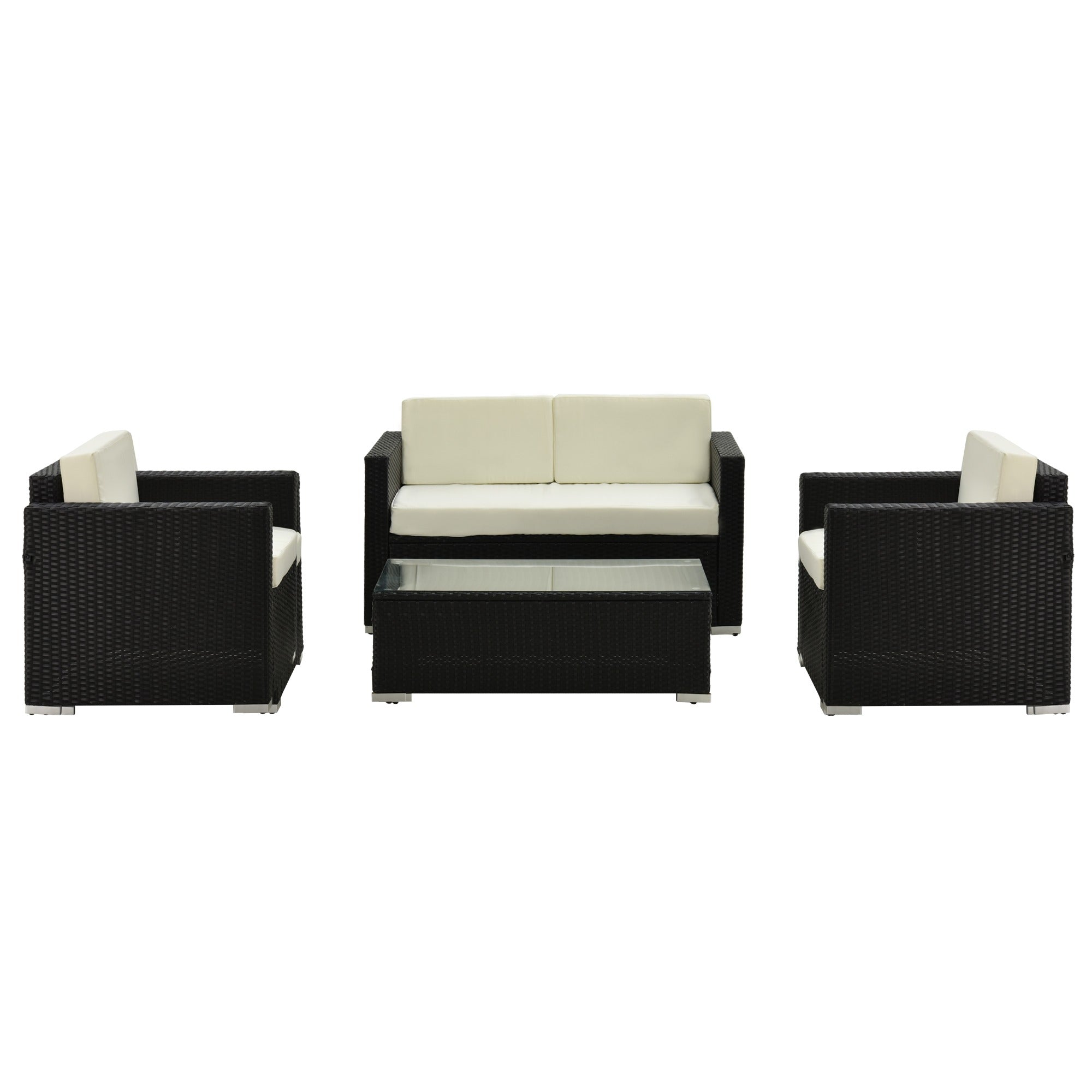 Outsunny 4-Seater Rattan Sofa Set Garden Rattan Furniture Wicker Steel Chair Seat Furniture, Black