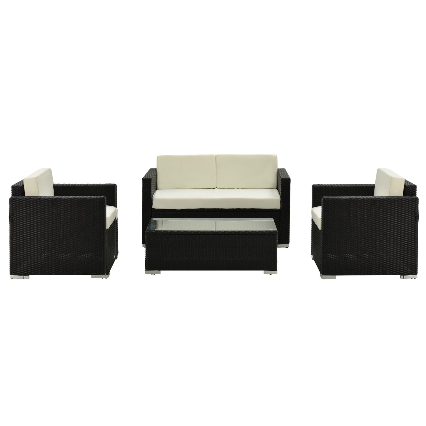 Outsunny 4-Seater Rattan Sofa Set Garden Rattan Furniture Wicker Steel Chair Seat Furniture, Black