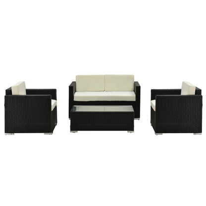 Outsunny 4-Seater Rattan Sofa Set Garden Rattan Furniture Wicker Steel Chair Seat Furniture, Black