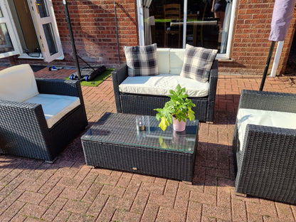 Outsunny 4-Seater Rattan Sofa Set Garden Rattan Furniture Wicker Steel Chair Seat Furniture, Black